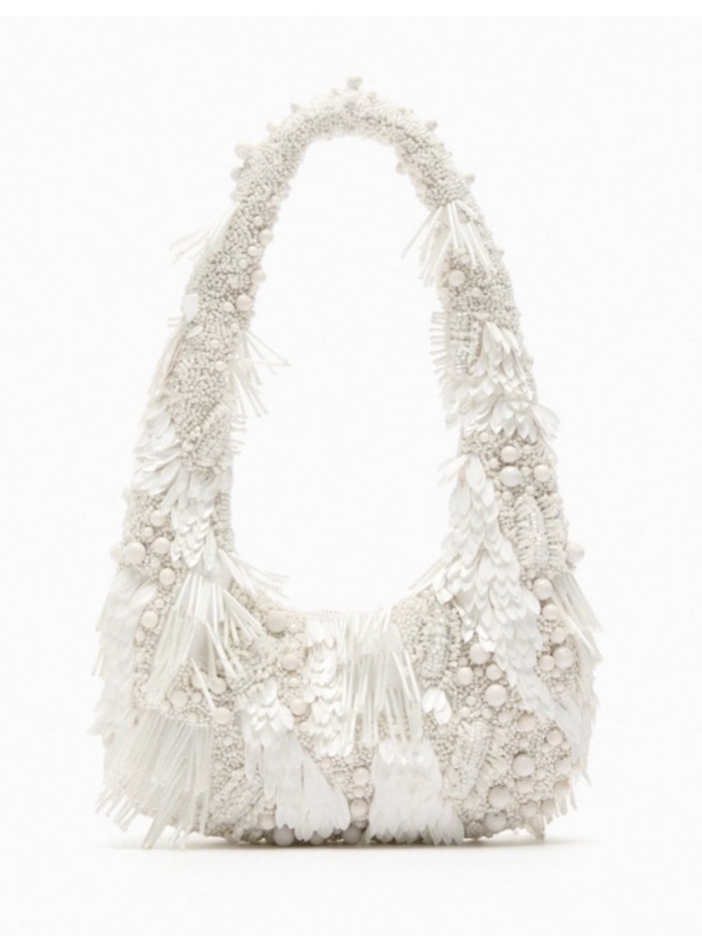 ZARA White Sequin Beaded Hobo Evening Bag